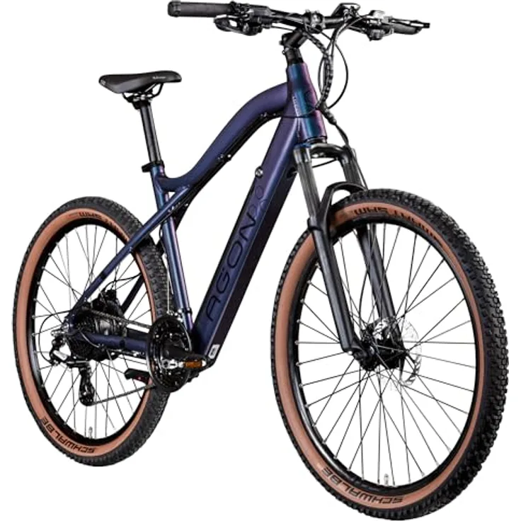 AGON Alpha E Bike Mountainbike Herren oder Damen 170-190 cm Pedelec 27,5 Zoll Hardtail MTB Trail mit Ananda Motor (Arctic fire Black, 48 cm) - Preisvergleich