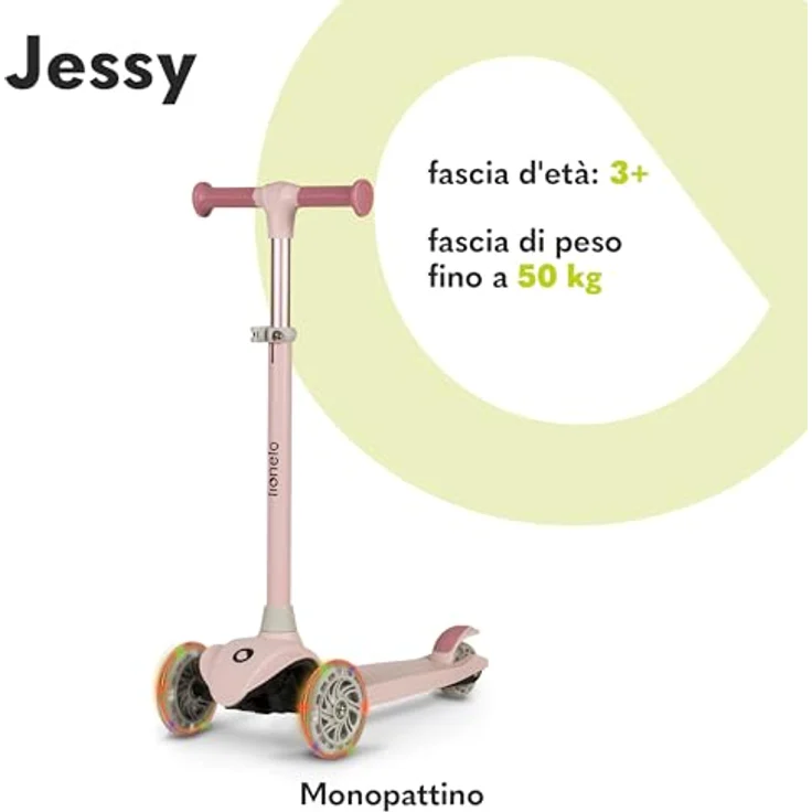 Lionelo Jessy Premium Dreirad-Kinderroller mit LED-Rädern, Höhenverstellung, und rutschfester Plattform, faltbar - für Kinder 3 Jahre bis 50 kg, blau – Bild 2