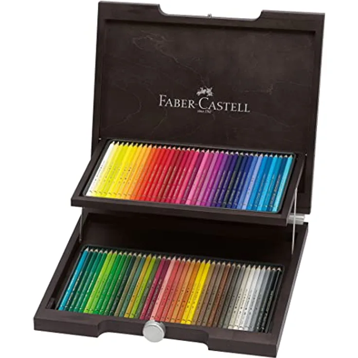 Faber-Castell Polychromos 110072, Buntstifte im 72er Holzkoffer, bruchfeste 3,8-mm-Minen für intensive Farbabgabe