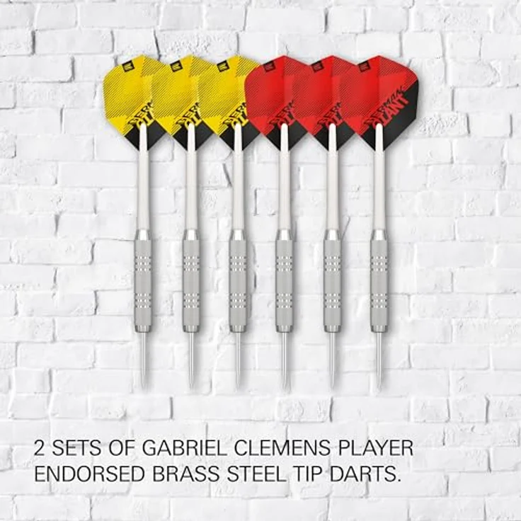 Target Darts Gabriel Clemens Spieler-Edition Dartboard Set, Wettkampfstandard Steel-Dart-Dartspitzen, 6 Messingdarts inkl. Wurflinie, Sisal Dartboard – Bild 5