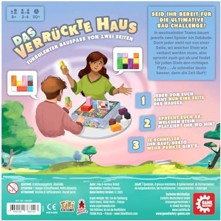 Game Factory 646312 Das verrückte Haus, turbulentes Bauspiel für Erwachsene und Kinder ab 8 Jahren, Familienspiel, für 2-6 Spieler – Bild 3