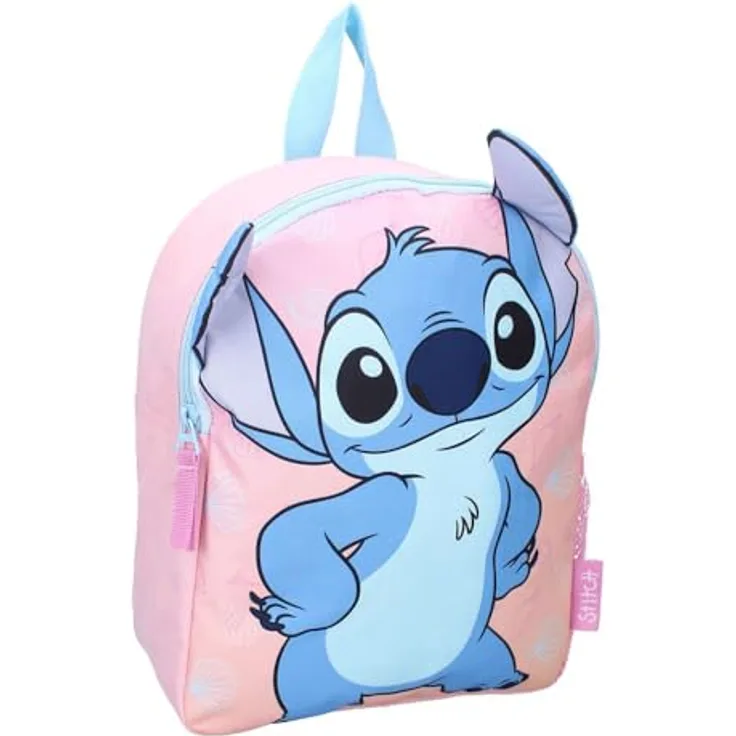Vadobag Stitch Rucksack Fluffy Friends, Kindergartenrucksack in hellblau mit 3D-Stitch-Motiv, verstellbaren Schultergurten und Reißverschluss