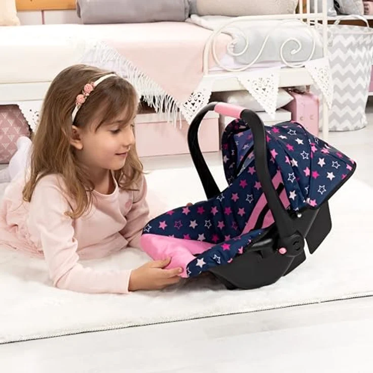 Bayer Design EasyGo Puppen-Autositz mit Sicherheitsgurt und Sonnenschutz-Dach für Puppen bis 46 cm, schaukelbar und als Puppenbett verwendbar – Bild 3