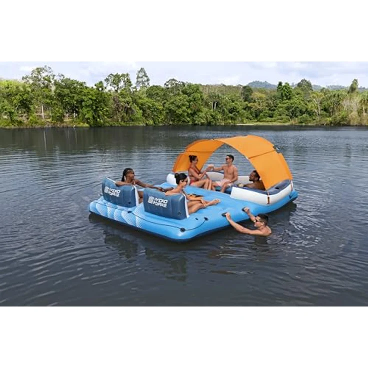 Bestway Hydro-Force 6-Personen-Badeinsel Tropical Breeze 389 x 274 cm, Stichfeste Inflata-Shield-Technologie, mit Sonnendach und Kühltasche – Bild 3