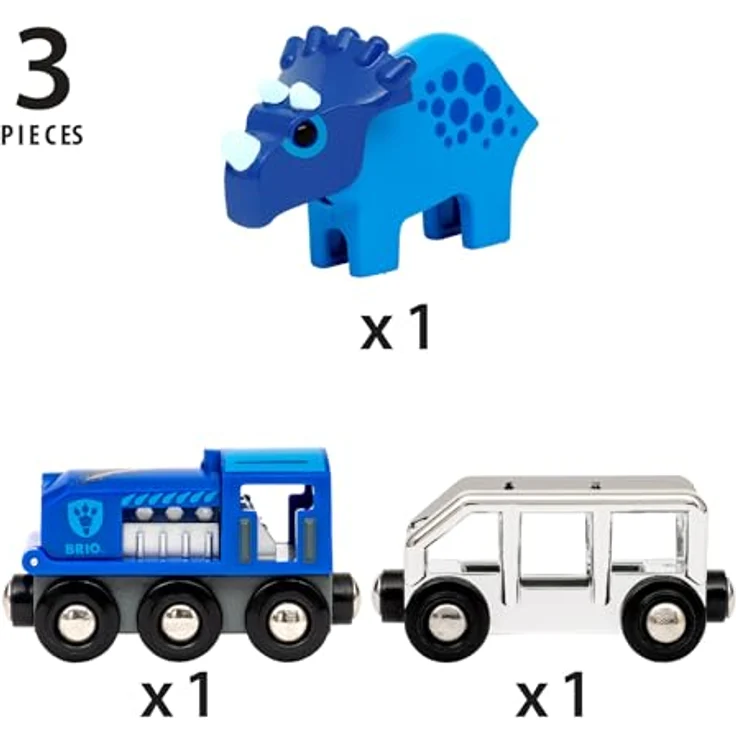 BRIO® Spielzeug-Zug BRIO® WORLD - Sondereditionszug (2025) mit blauer Triceratops-Figur und glänzendem Finish in Silber und Blau – Bild 2