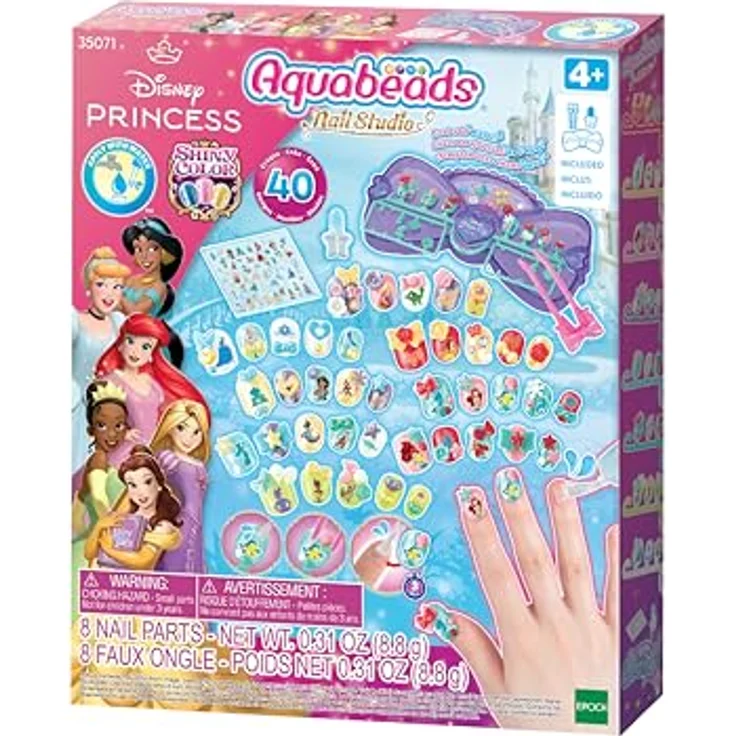 Aquabeads Disney Prinzessinnen Nagelstudio, Multicolor-Set mit 40 Aquabeads-Nägeln und Disneymotiven – Bild 1