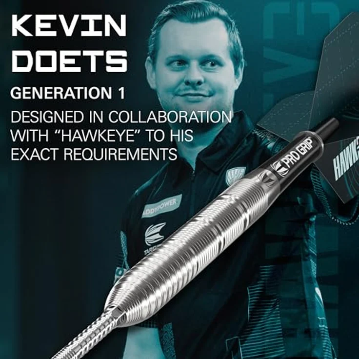 Target Darts Kevin Doets Gen 1 Steeldarts, 90% Tungsten, 23G, inklusive Swiss Fire Points und Pro Grip Schäften, Profi Dart Set – Bild 2