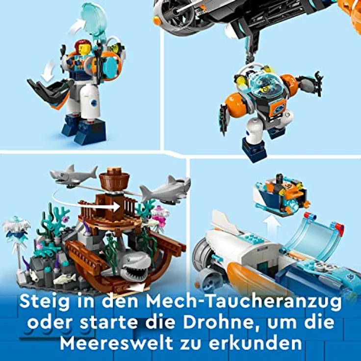 LEGO 60379 City Forscher-U-Boot Spielzeug, Unterwasser-Set mit Drohne, Mech, Minifiguren von Tauchern und Tierfiguren, Geschenk zum Geburtstag für Kinder, Jungen und Mädchen – Bild 5
