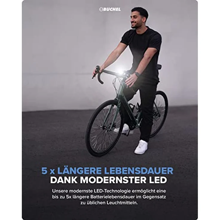 Büchel Fahrradlicht BL 300 - StVZO zugelassen - Bis zu 13h Leuchtdauer - 30/15 LUX Leuchtstärke - Inkl. Batterien, Schwarz – Bild 5