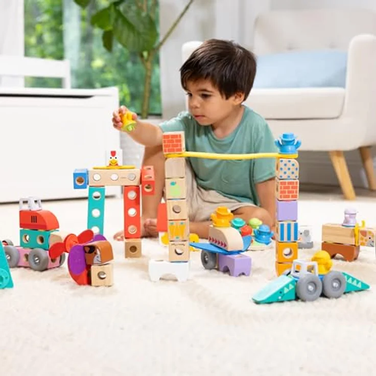 Melissa & Doug Blockables Building Set Vehicles, 18-teiliges Holzspielzeug mit Fahrzeug-Bausteinen und Zubehör für kreative Spielmöglichkeiten – Bild 8