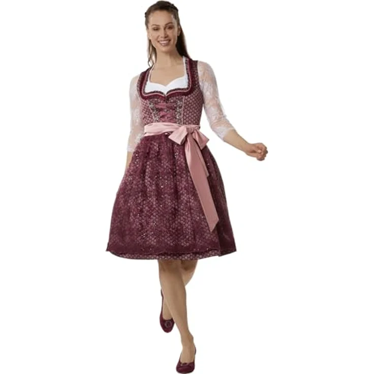 dressforfun Dirndl Liah Premium Midi-Dirndl, elegantes Trachtenkleid in Bordeauxrot, Gr. 40 für Oktoberfest und Volksfeste – Bild 4