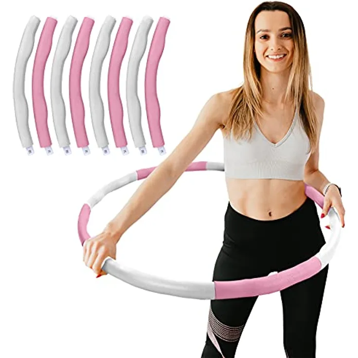 Hula Hoop Fitness Reifen 8 Teile gepolstert Durchmesser einstellbar Weiss Pink