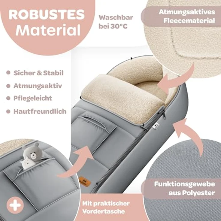 KIDIZ® Babyfußsack Baby Fußsack Winterfußsack Babyschale mit Reißverschluss Kuschelsack Babydecke Kinderwagen waschbar verschließbarer Kopfteil ,Tasche, passend für alle Kinderwagen Anthrazit – Bild 6