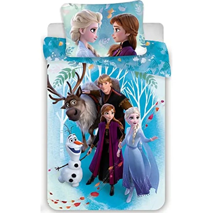 Disney Die Eiskönigin – Bettwäsche – Bettbezug, Baumwolle, Frozen-Familie, für Einzelbett, 140 x 200 cm, blau