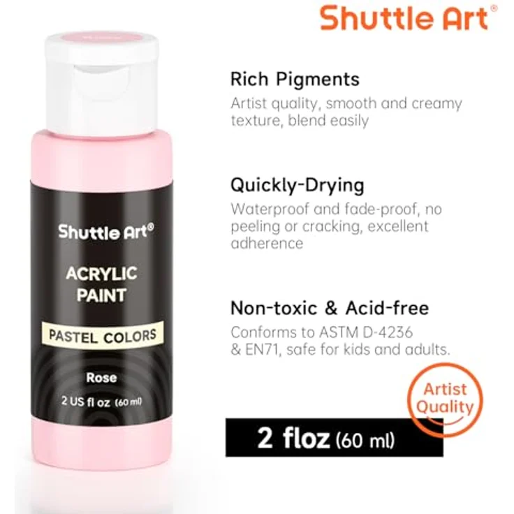 Shuttle Art Pastell Acrylfarben Set, 30 weiche ungiftige Pastellfarben in 60ml Flaschen mit 10 Pinseln, wasserfeste Künstlerqualität für Leinwand und Steine – Bild 4