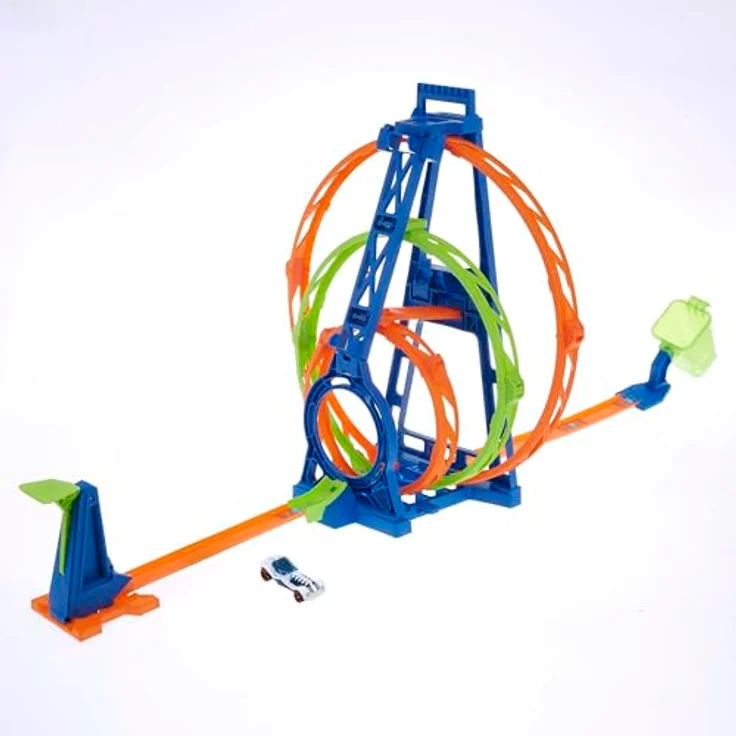 Hot Wheels Track mit 1 Hot Wheels Auto, Triple Looping-Set Track-Set, das Fahrzeug kann mit dem Starter zum Draufhauen durch 3 Loopings sausen, lässt sich mit anderen Sets verbinden - HMX38 – Bild 3