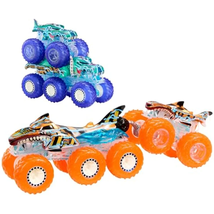 Mattel Power Smashers Truck & Big Rig Multipack, 1:64 Spielzeugautos mit Tiger Shark und Mega-Wrex, leuchtendes Design – Bild 1