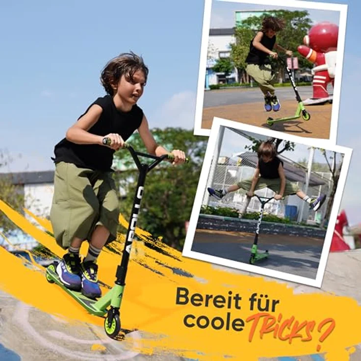Apollo Stuntscooter Gravity, Fun-Kickscooter für Kinder und Teenager, hohe Belastbarkeit bis 100kg, rutschfestes Deck, leuchtende Farben – Bild 6