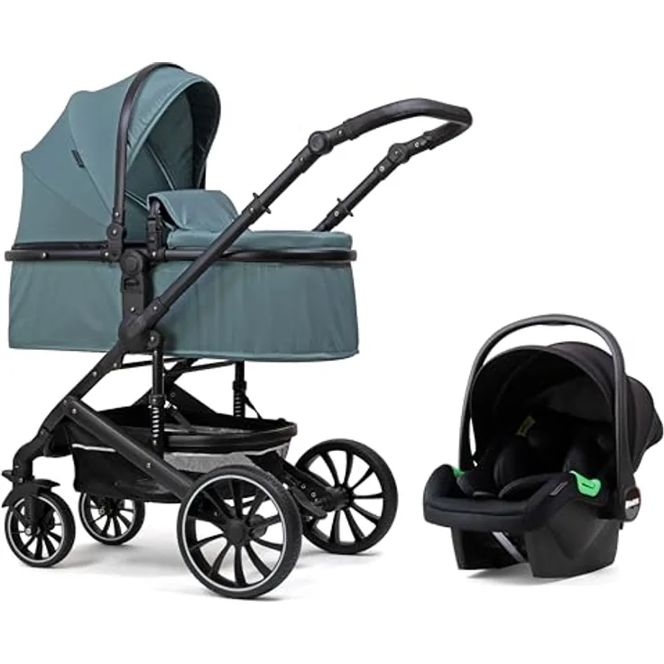 Pixini Kinderwagen Kalani 3in1 Kombikinderwagen, inkl. Babywanne & Buggy & Auto-Babyschale & Cupholder (glossy petrol)