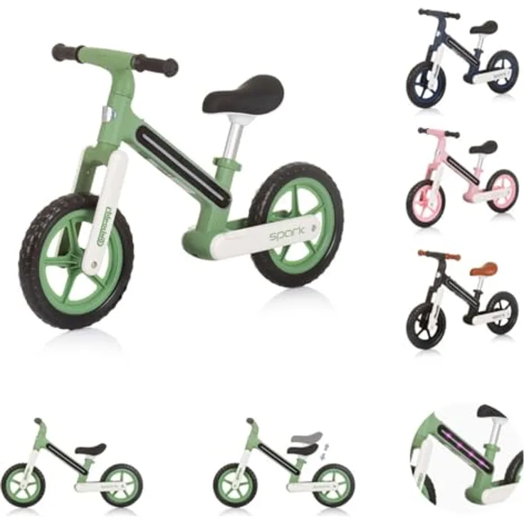Chipolino Laufrad Spark 12 Zoll Lichteffekte höhenverstellbar rutschfeste Griffe, grün