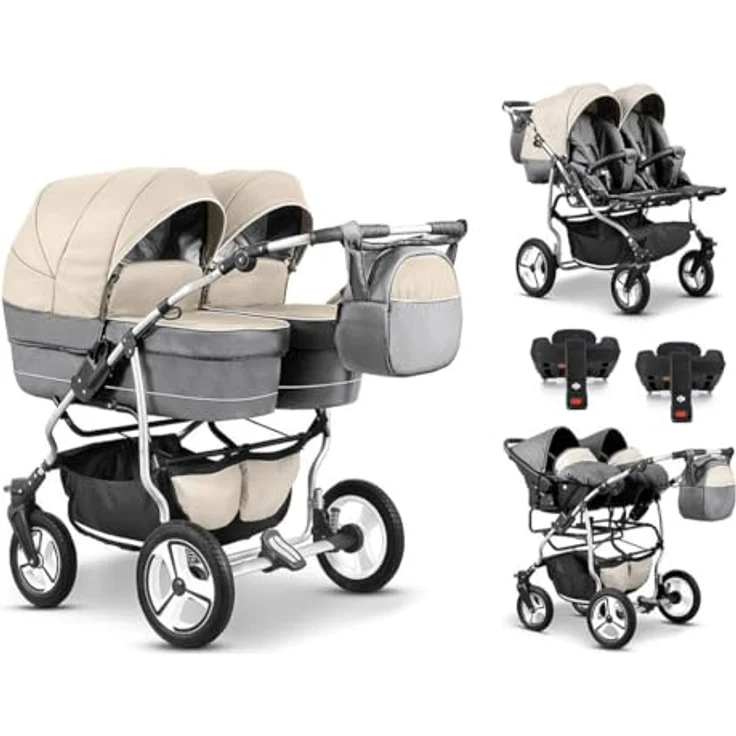 Elcar Zwillingskinderwagen 5 in 1 Twin Star inkl. Autositze und Iso Bases - 14 Teile - in 16 Farben, variabel und komfortabel – Bild 1