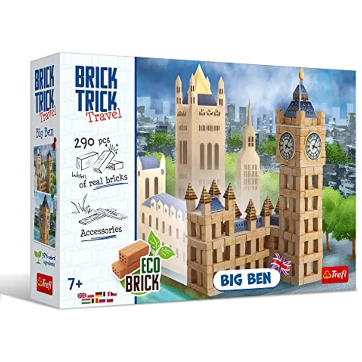Trefl Brick Trick BAU mit Ziegel Reisen - Big Ben Symbol, natürliche ECO Ziegelblöcke, DIY Kreativset für Kinder ab 7 Jahren