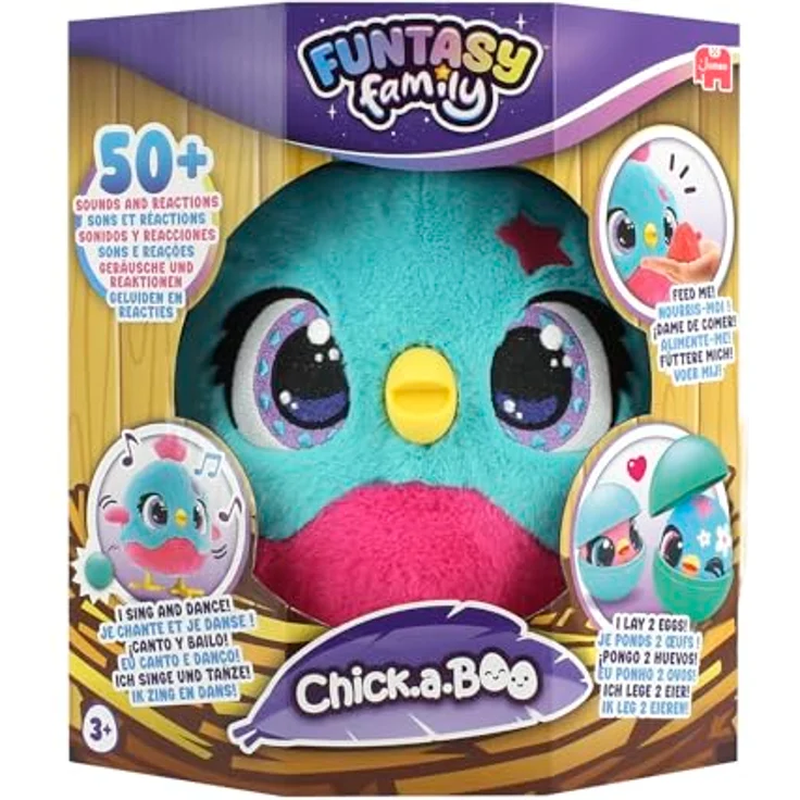 Jumbo Funtasy Family - Chick-a-Boo, interaktives Kuscheltier mit singender, tanzender Hühner-Mama, inklusive Erdbeere und Überraschungsküken – Bild 2