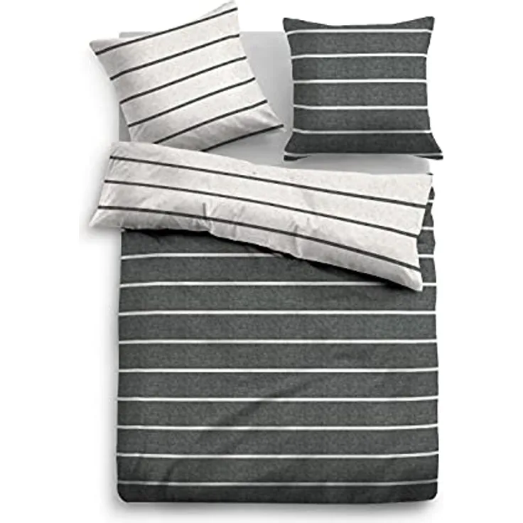 TOM TAILOR 0847210 Bettwäsche Garnitur mit Kopfkissenbezug Melange-Flanell 1x 135x200 cm + 1x 80x80 cm, black