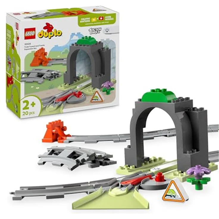 LEGO DUPLO Town 10425 Eisenbahntunnel und Schienen – Erweiterungsset mit 10 Schienensegmenten und Aktionsstein, Mehrfarbig – Bild 1