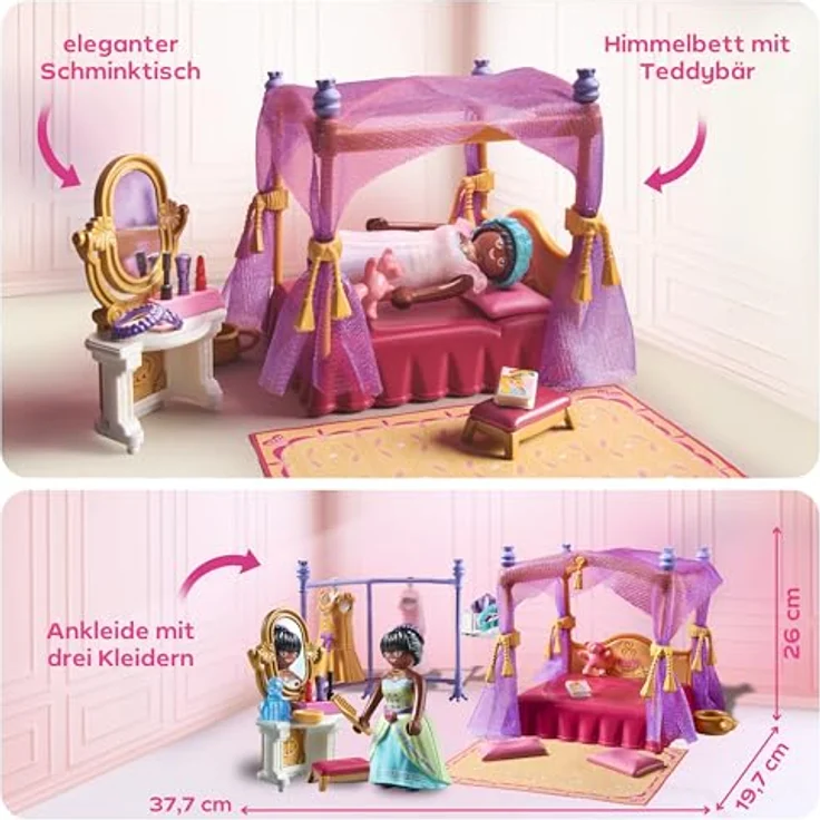 PLAYMOBIL 71847 Prinzessinnen-Schlafzimmer mit Ankleide, Himmelbett und 3 Kleider, Teil der Princess Magic Reihe – Bild 5