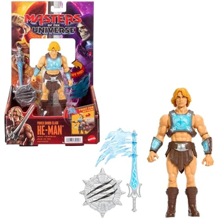 Masters of the Universe He-Man Funktionsfigur, 14 cm mit Schwert der Macht, Dreh- und Loslassfunktion, detailgetreues Heldenspielzeug aus dem Film, JKJ02 – Bild 1