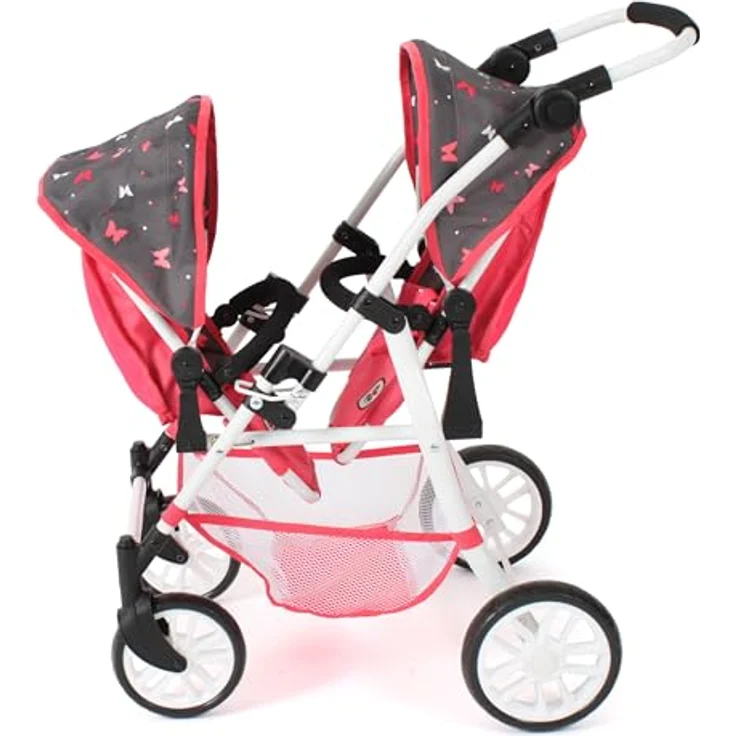 Bayer Chic 2000 - Puppenwagen Twinny, Zwillingspuppenwagen für Zwei Puppen, Zwillingsbuggy für Kinder von 4 bis 8 Jahren, Butterfly, Koralle - Preisvergleich – Bild 4