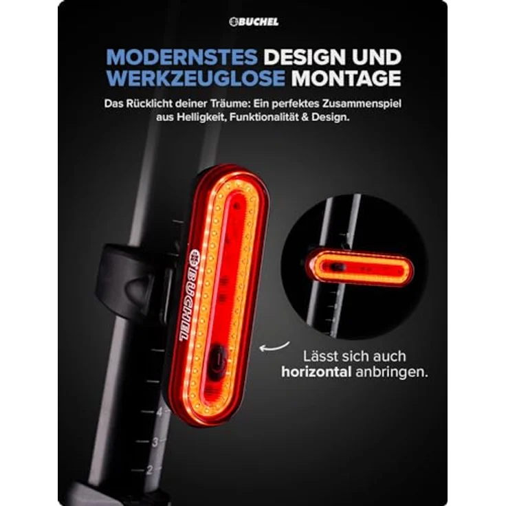 Büchel Rücklicht Micro Lens COB, LED Rücklicht mit Bremsanzeigefunktion, aufladbar und StVZO zugelassen – Bild 4