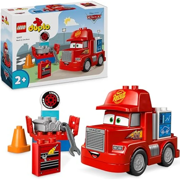 LEGO DUPLO | Disney and Pixar’s Cars Mack Truck beim Rennen, Auto-Set mit LKW-Spielzeug für Kleinkinder ab 2 Jahren, Geschenk für 2-Jährige, die den roten Abschleppwagen aus dem Film lieben 10417