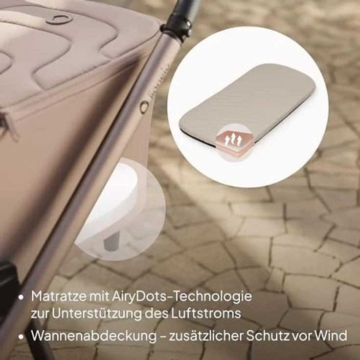 Lionelo Kinderwagen Carmine 3in1, mit Autositz i-Size, Babywanne & Buggy, GravelTech Räder, Federung, UPF50+, Beige – Bild 7