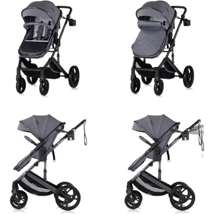 Chipolino Kinderwagen 3 in 1 Amore Babyschale Adapter Wickeltasche, grau gemustert, mit integrierter Federung und verstellbarer Sitzeinheit – Bild 3