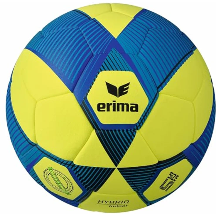 Erima HYBRID Indoor Fußball gelb/New royal 5 - Abriebfestes Mikrofaser-PU, ERIMA Hybrid Technologie, ABS-Ventil, Butyl-Blase – Bild 1
