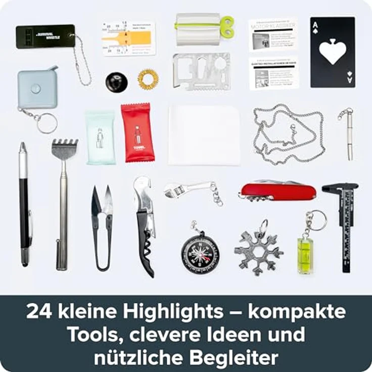 FRANZIS Advent of Adventure, Gadget-Kalender für Ihn mit 24 Alltagshelfern, Knobelspielen, Multitools und Survival-Gadgets – Bild 6