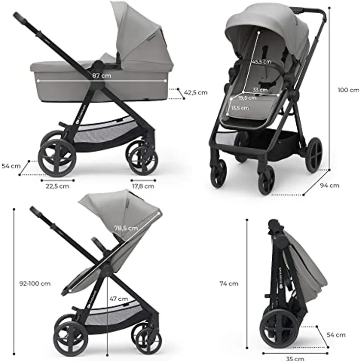KinderKraft Newly 3in1 Mink Pro, Kombikinderwagen in Moonlight Grey mit einfachem Klappsystem und verstellbaren Elementen – Bild 10
