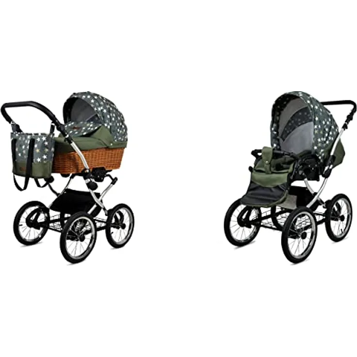 Babylux BabyLux ALU 2in1 Kinderwagen für Kleinkinder – Olive Star Silver Frame, Multifunktional, Sicherheitsgurte, Leicht faltbar