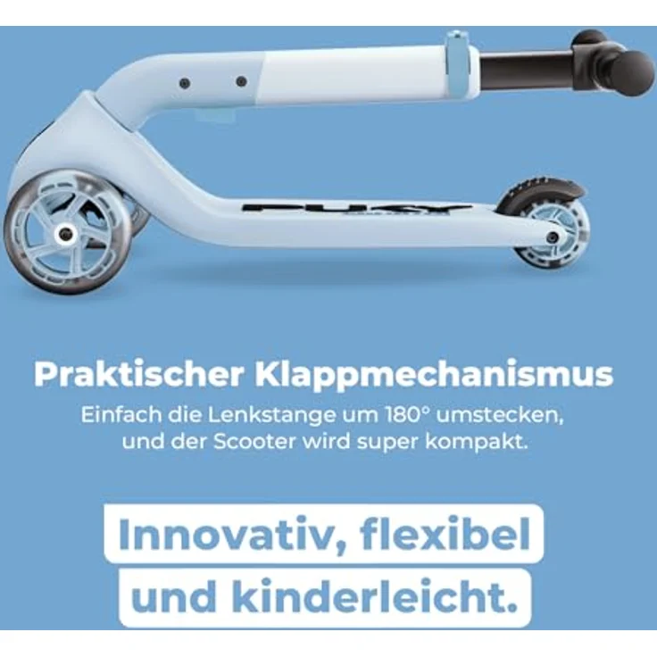 PUKY Pukymini-Scooter Push | Roller für Kinder ab 2 Jahre | Höhenverstellbarer Lenker | Klappbar & Kompakt | Extra breite Reifen für mehr Sicherheit | Leuchtende Räder | Ideal für Abenteurer & Outdoor | Hellblau – Bild 8