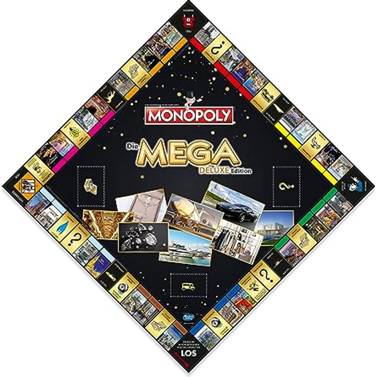 Winning Moves Monopoly - Mega Deluxe Edition Luxus Brettspiel mit 12 zusätzlichen Spielfeldern, 250.000 M Startkapital, Silbernen Wolkenkratzern und Tempowürfel, für 2-6 Spieler, deutsch – Bild 3