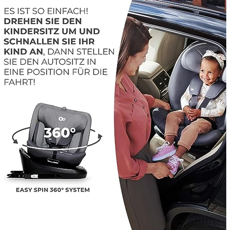 Kinderkraft i-GROW i-Size Reboarder-Kindersitz, drehbar ab Geburt bis 12 Jahre (40-150 cm), mit Sitzverkleinerer, Isofix-Basis & Top Tether - Grey – Bild 5
