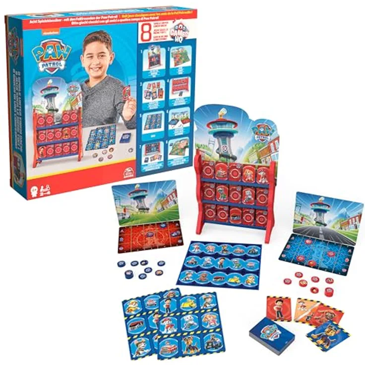 Spin Master Games - Paw Patrol: Games HQ - Spielesammlung mit 8 spaßigen Kinderspielklassikern für 2-4 Fellfreunde ab 4 Jahren, grafisches Design der TV-Serie.
