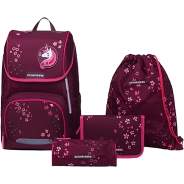 Schneiders Vienna Schulranzen Ergojet Floral Fantasy, ergonomische Schultasche aus 100% recycelten PET-Flaschen, 21 Liter, inklusive LED-Leuchtstab und Sportbeutel – Bild 1