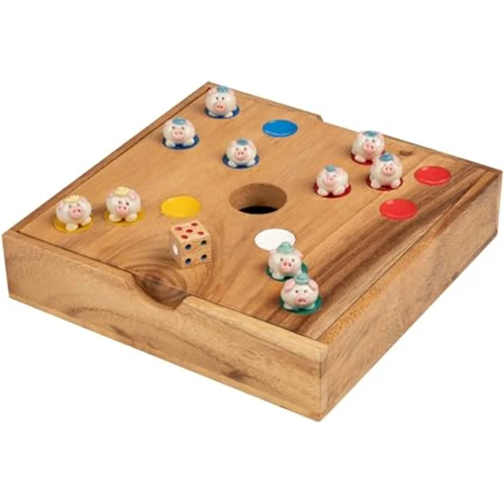 Philos 6339 - Schweinchen in der Grube, Würfelspiel mit Samena Holz Spielbrett und Keramik Spielfiguren – Bild 3