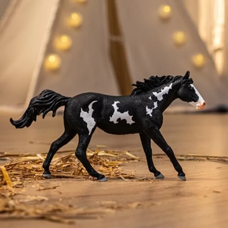 Schleich Paint Horse Wallach, robustes Pferd mit geschecktem Fell, schwarz, 17,3 x 3,8 x 9,9 cm, Horse Club – Bild 7