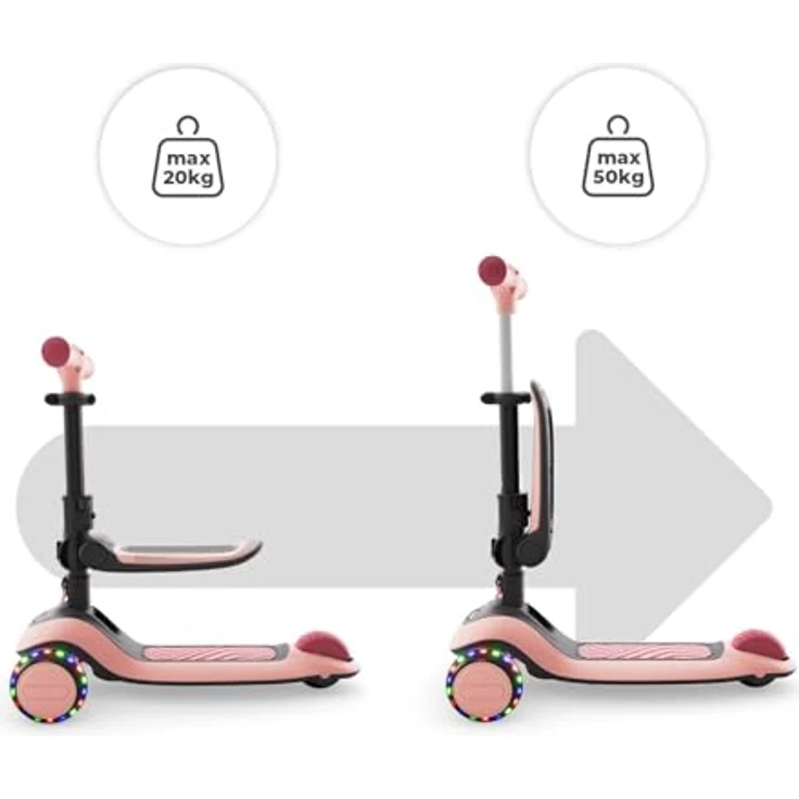 Kinderkraft HALLEY 2, 2-in-1 Balance-Kinderroller mit höhenverstellbarem Sitz (25–33 cm), klappbar, 4 Lenkerhöhen, LED-Räder, Rosa – Bild 5