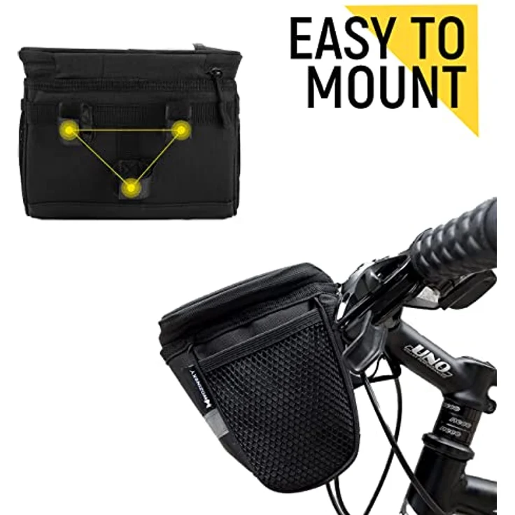 Wozinsky Fahrradtasche Lenkertasche für Lenker, Wasserdichte Reisetasche mit Handyfenster - Schwarz – Bild 3