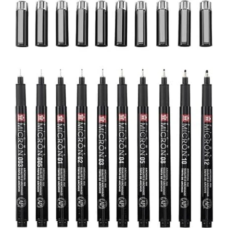 Sakura Pigma Micron, Fineliner Set mit 10 wasserfesten Schreibstiften in Schwarz, ideal für technische und künstlerische Zeichnungen – Bild 5